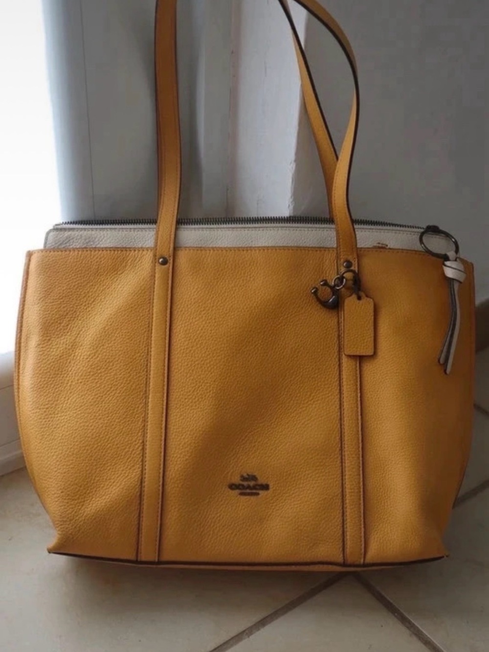 Coach Mustard Yellow Leather Tote with Zip Top